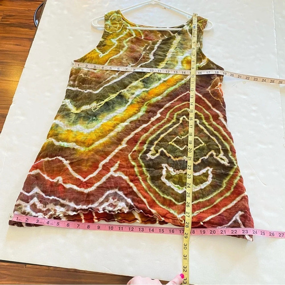 Handmade Tie Dye Dress Womens Size Small Tunic Swim Cover Up Linen Geode Green - Picture 10 of 12